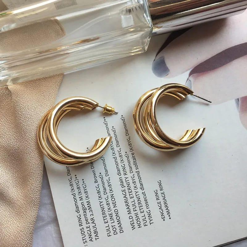 Gold Plated Tri Hoop Earrings