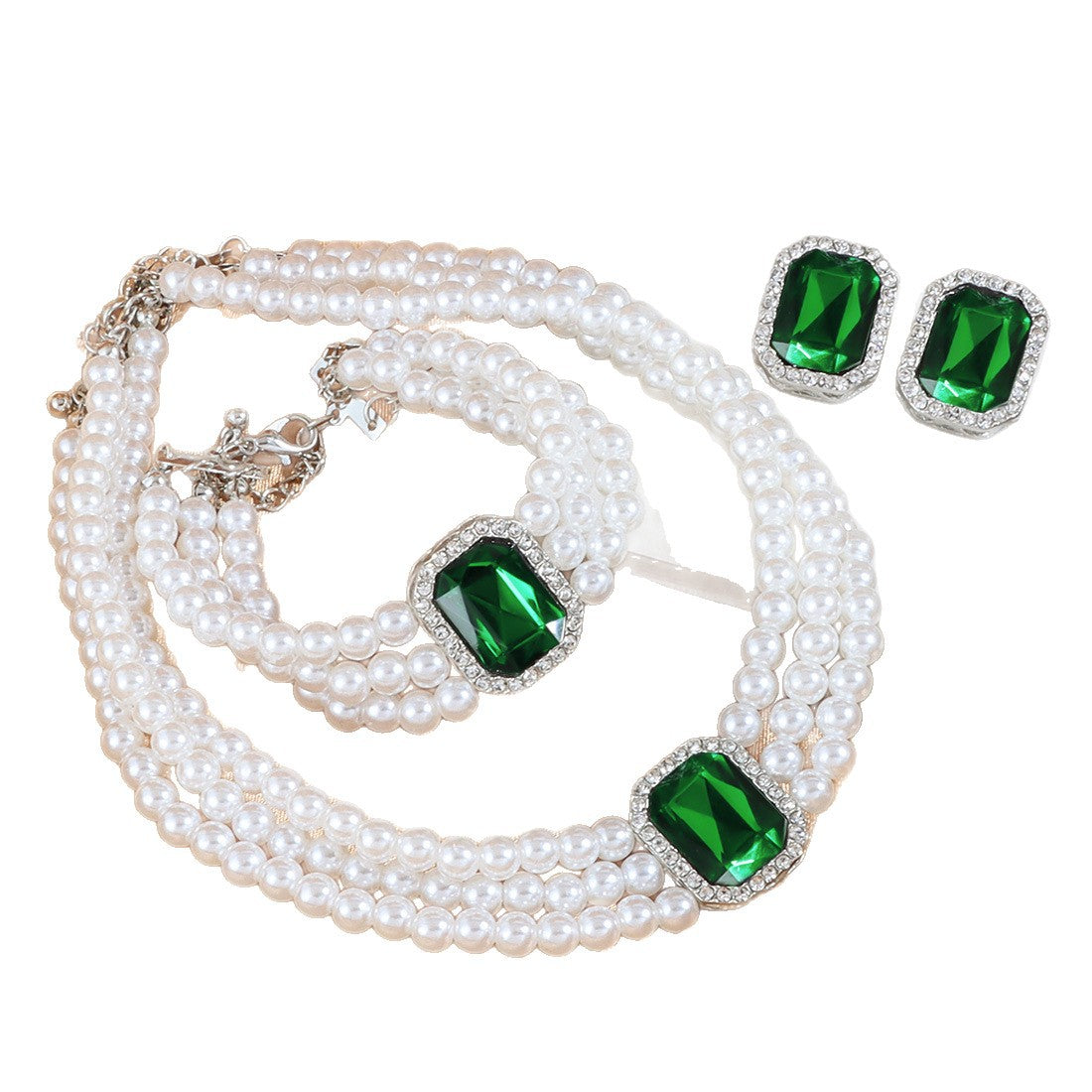 Crystal Imitation Pearl Beaded Three-Piece Set Jewelry Sets