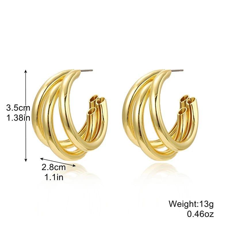 Gold Plated Tri Hoop Earrings