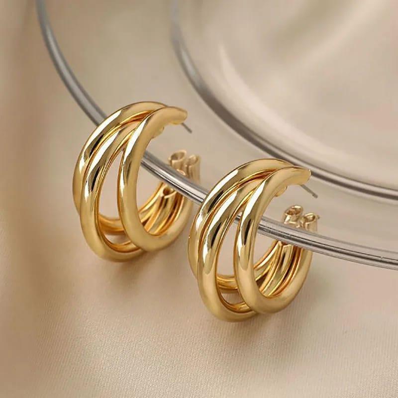 Gold Plated Tri Hoop Earrings