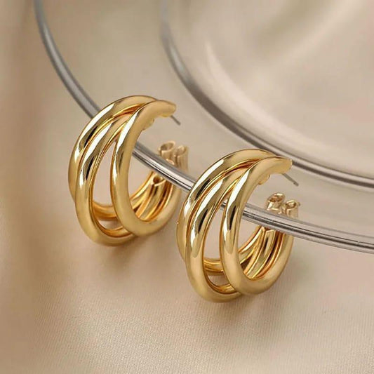 Gold Plated Tri Hoop Earrings