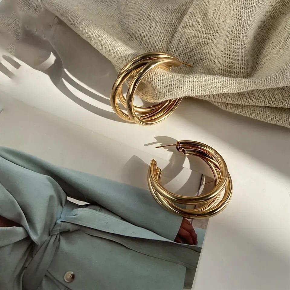 Gold Plated Tri Hoop Earrings