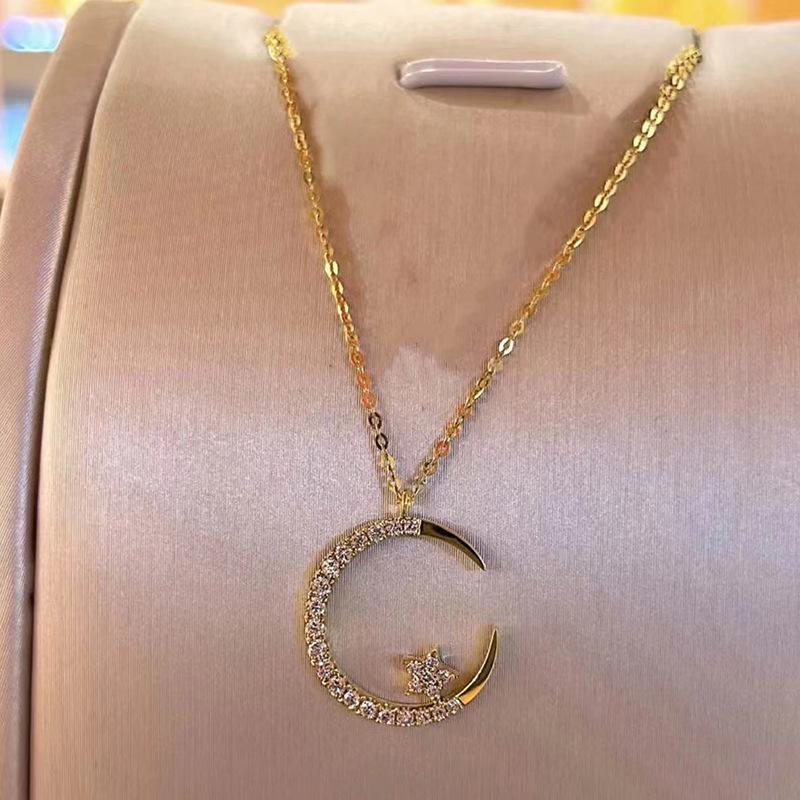 Elegant Moon Star Gold Plated Necklace