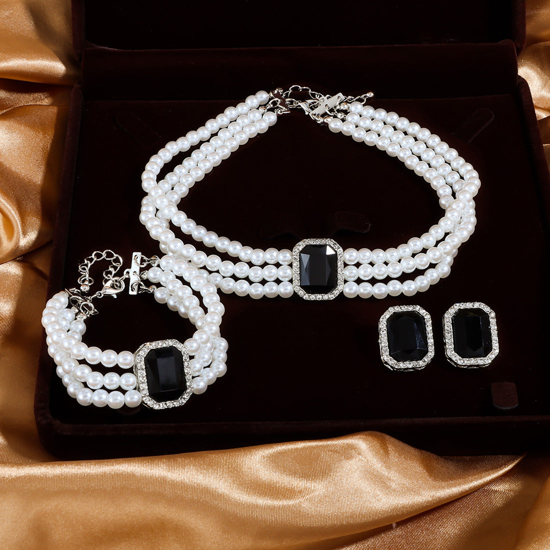 Crystal Imitation Pearl Beaded Three-Piece Set Jewelry Sets