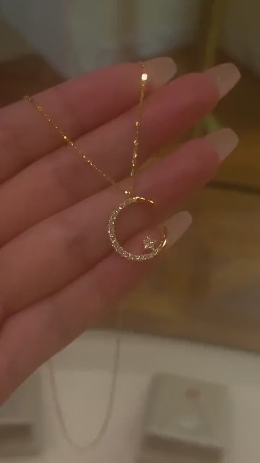 Elegant Moon Star Gold Plated Necklace